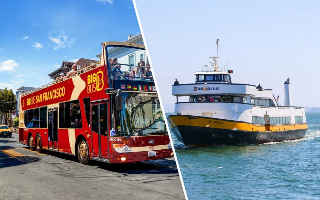 Combo: San Francisco Hop-on Hop-off Bus Tour + Golden Gate Bay & Alcatraz Cruise Tickets (Essential Ticket + Bay Cruise)