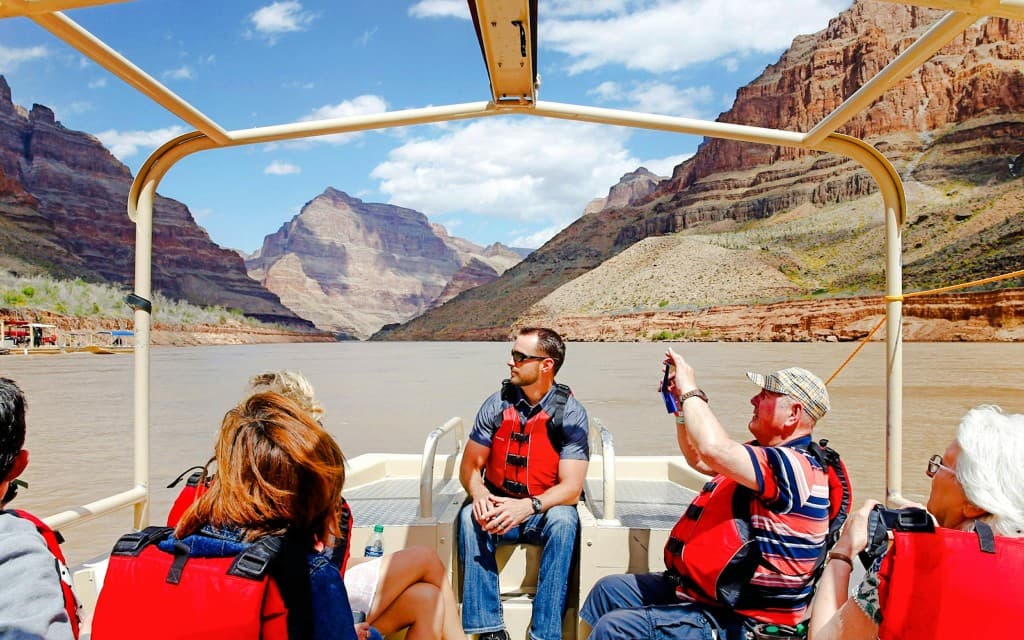 15-min Grand Canyon West Rim Helicopter Tour plus Canyon Floor Landing, Boat Ride with Optional Skywalk (From West Rim: Helicopter Tour)