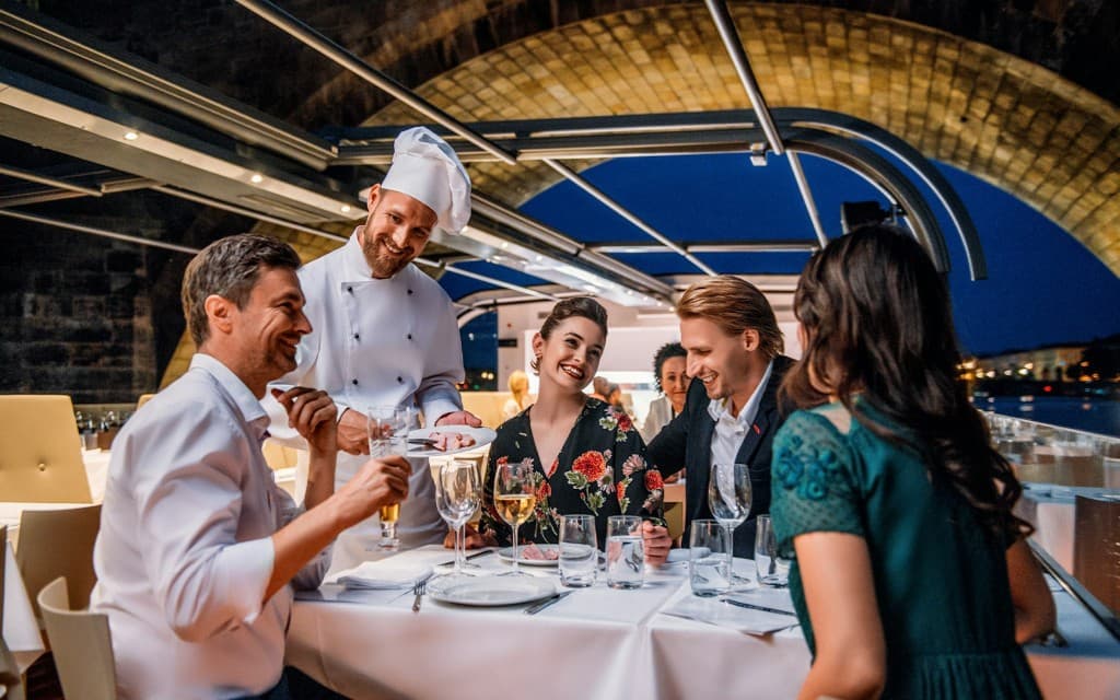 Prague Dinner Cruise on an Open-Top Glass Boat with Live Music (Exclusive (Window) Seating)